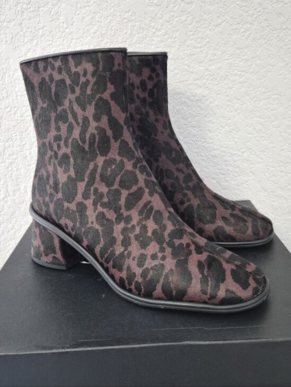 Coach Dark Leopard Calf Hair Square Toe Ankle Boots Size 8 NWT
